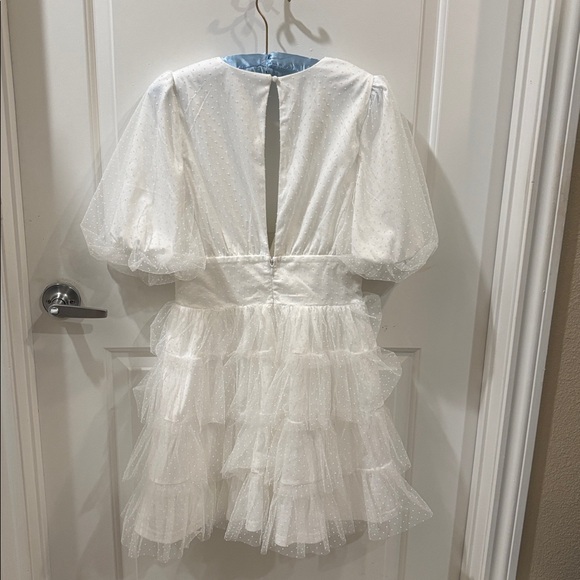 Lulus Dot Tulle Puff Sleeve Tiered Mini Dress - Picture 7 of 7